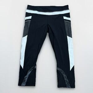 Lululemon Run Inspire Crop II Leggings Womens 10 Black White Mesh Capri